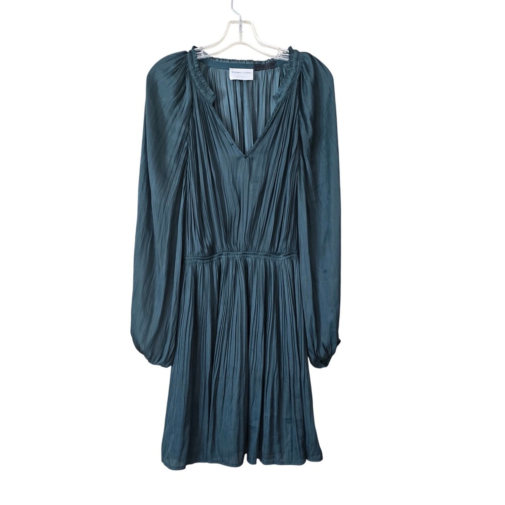 Modern Citizen Pleated V-Neck Mini Dress Forest‎ Green Size XS